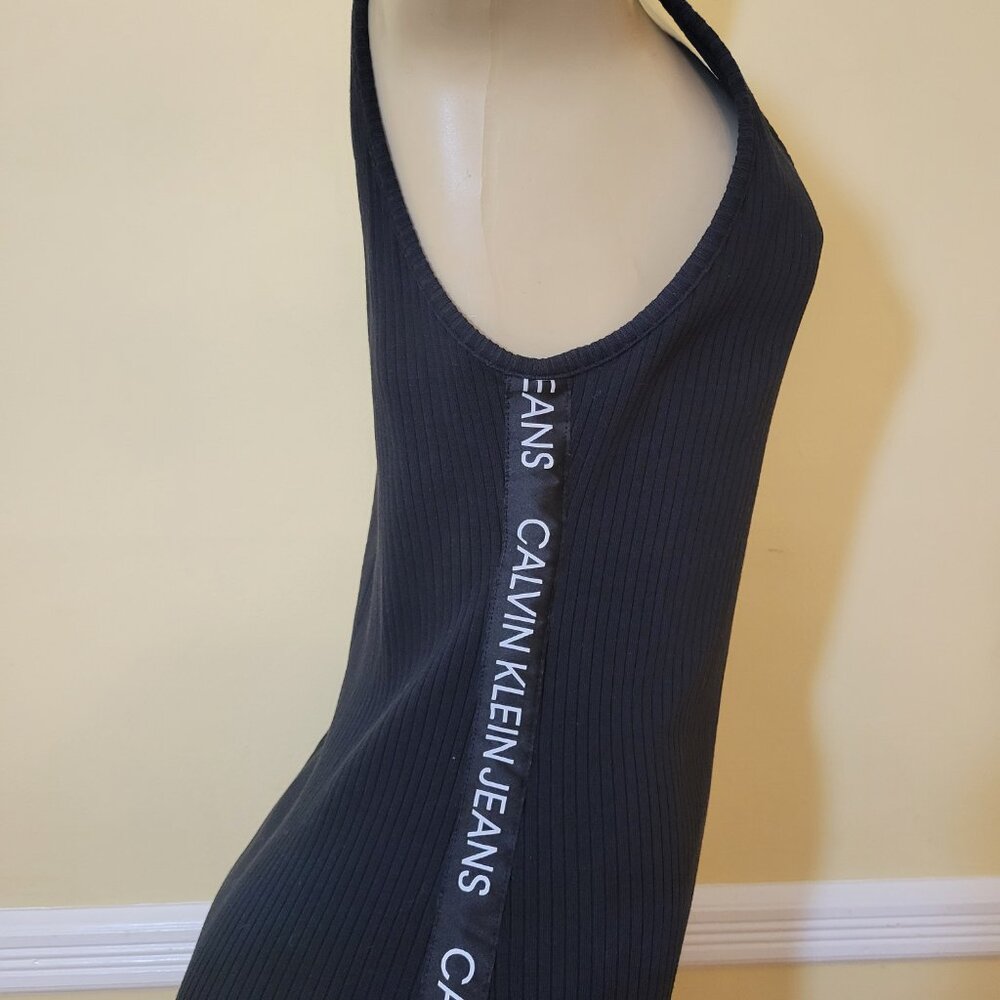 Calvin Klein Jeans Logo Tape Ribbed Sleeveless Mini Dress